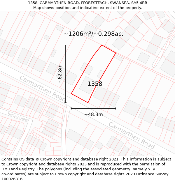 1358, CARMARTHEN ROAD, FFORESTFACH, SWANSEA, SA5 4BR: Plot and title map