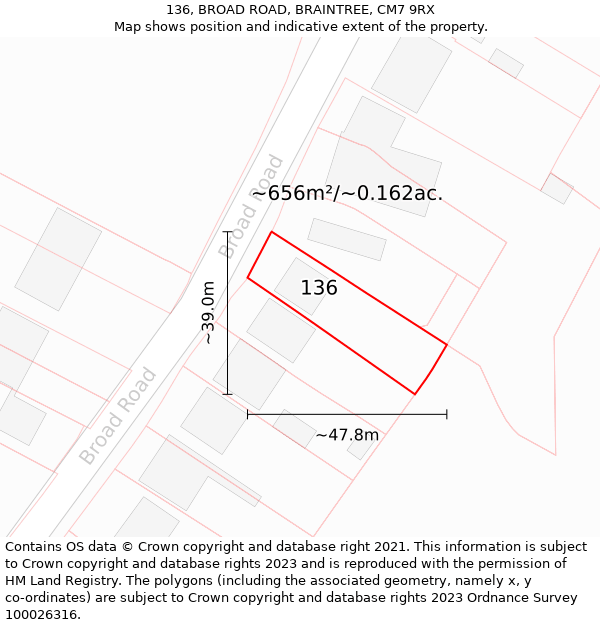 136, BROAD ROAD, BRAINTREE, CM7 9RX: Plot and title map