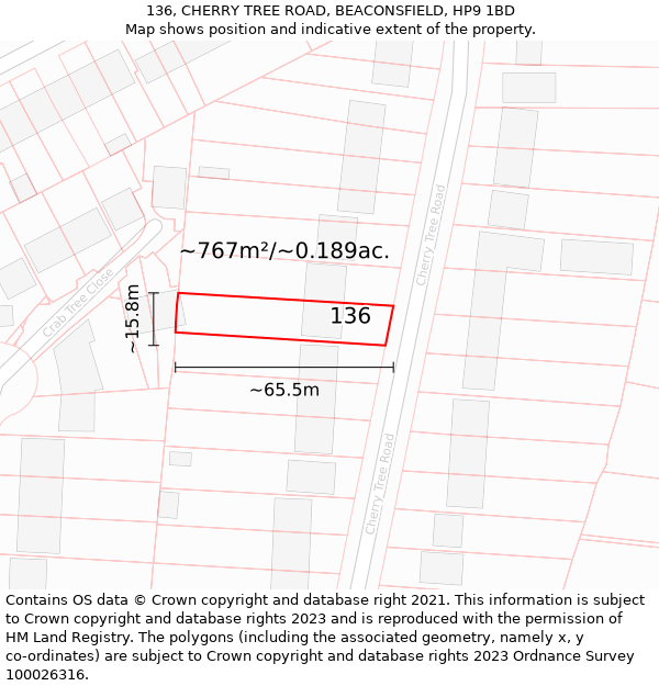 136, CHERRY TREE ROAD, BEACONSFIELD, HP9 1BD: Plot and title map