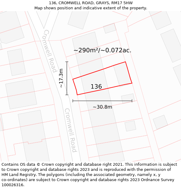 136, CROMWELL ROAD, GRAYS, RM17 5HW: Plot and title map