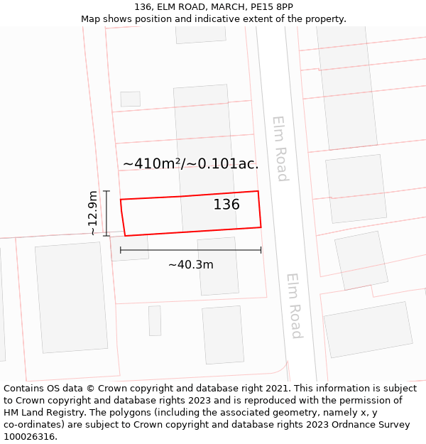 136, ELM ROAD, MARCH, PE15 8PP: Plot and title map