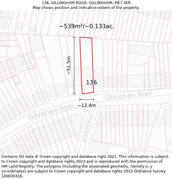 136, GILLINGHAM ROAD, GILLINGHAM, ME7 4ER: Plot and title map