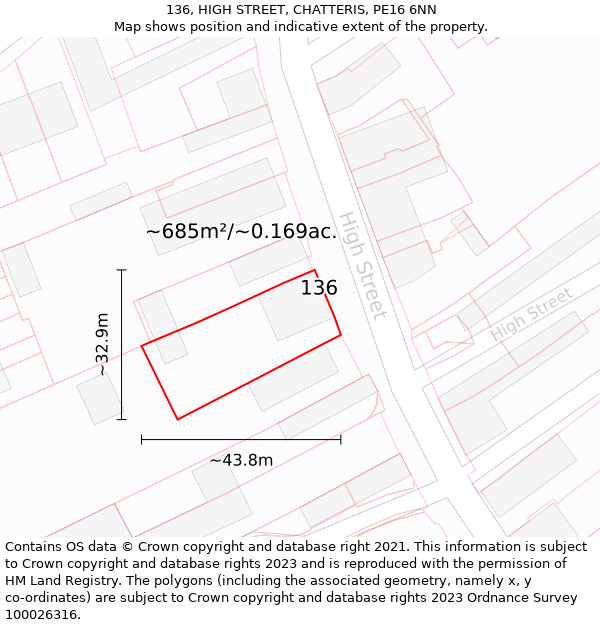 136, HIGH STREET, CHATTERIS, PE16 6NN: Plot and title map