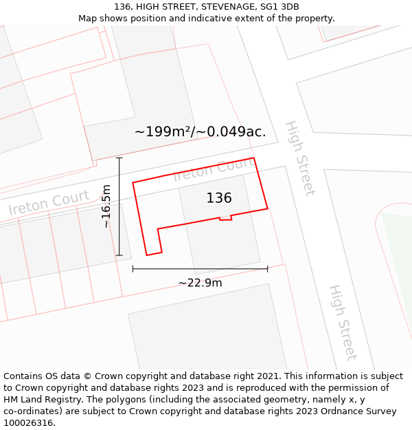 136, HIGH STREET, STEVENAGE, SG1 3DB: Plot and title map