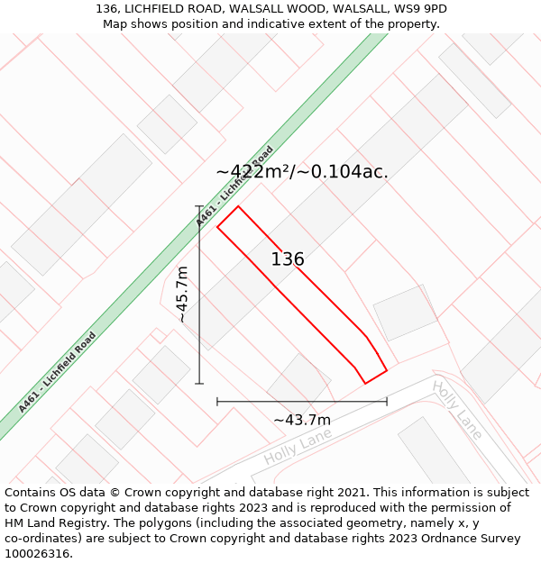 136, LICHFIELD ROAD, WALSALL WOOD, WALSALL, WS9 9PD: Plot and title map