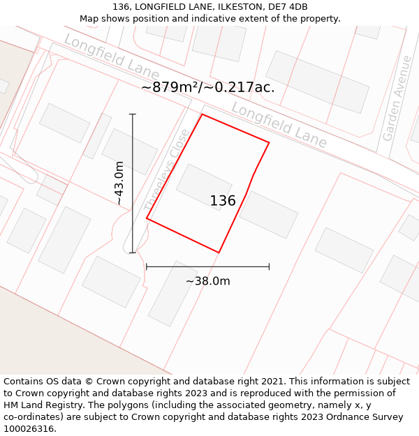 136, LONGFIELD LANE, ILKESTON, DE7 4DB: Plot and title map