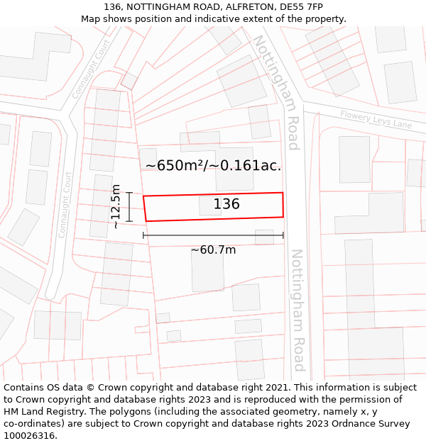 136, NOTTINGHAM ROAD, ALFRETON, DE55 7FP: Plot and title map