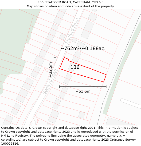 136, STAFFORD ROAD, CATERHAM, CR3 6JE: Plot and title map