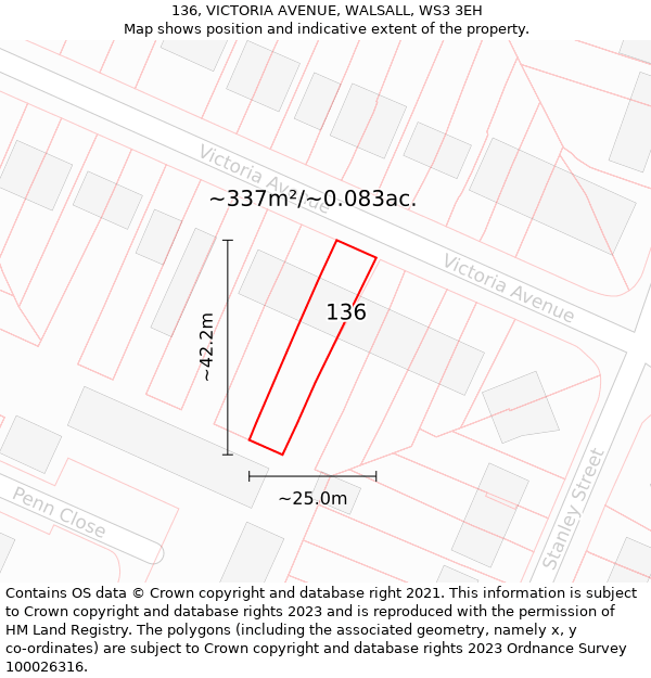 136, VICTORIA AVENUE, WALSALL, WS3 3EH: Plot and title map