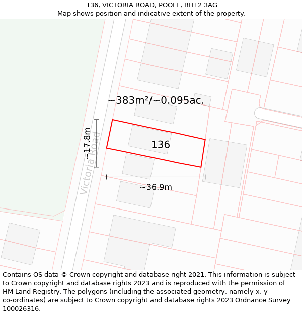 136, VICTORIA ROAD, POOLE, BH12 3AG: Plot and title map