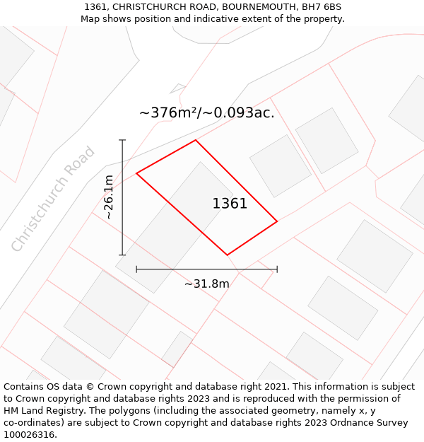 1361, CHRISTCHURCH ROAD, BOURNEMOUTH, BH7 6BS: Plot and title map