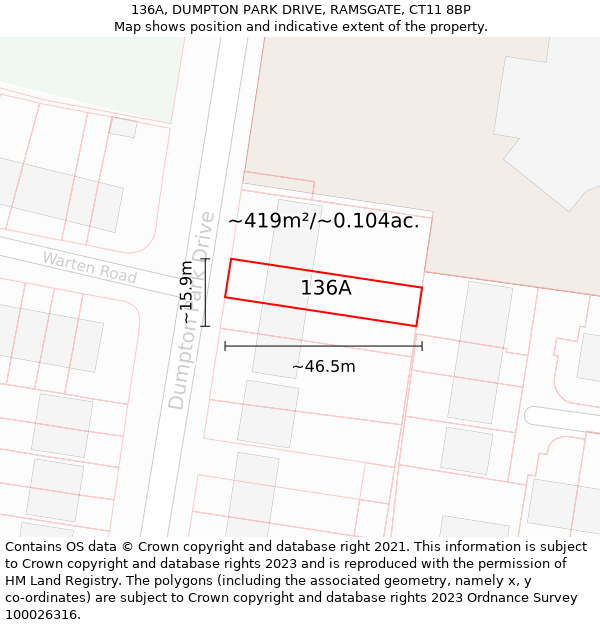136A, DUMPTON PARK DRIVE, RAMSGATE, CT11 8BP: Plot and title map