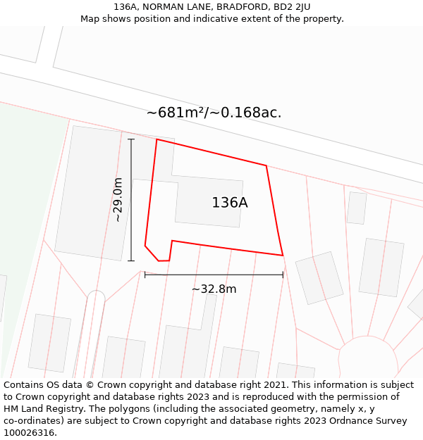 136A, NORMAN LANE, BRADFORD, BD2 2JU: Plot and title map