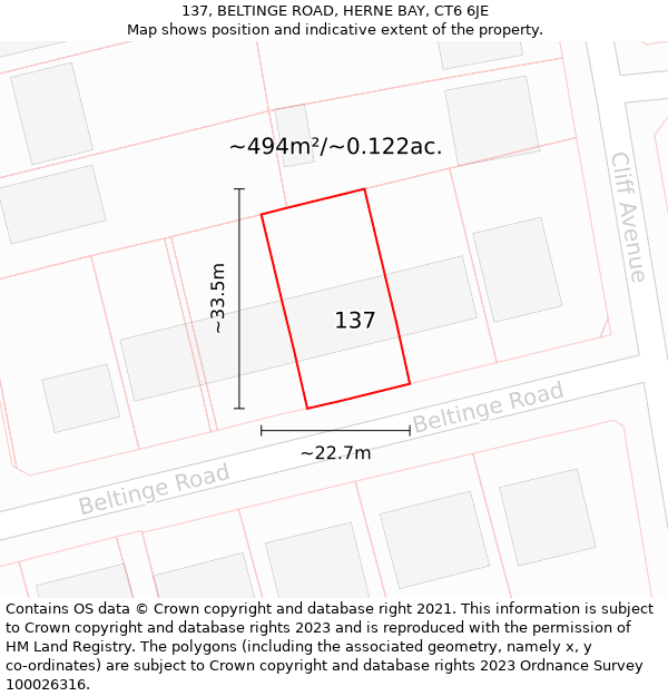 137, BELTINGE ROAD, HERNE BAY, CT6 6JE: Plot and title map