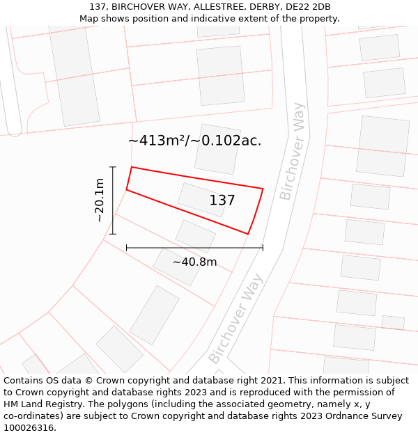 137, BIRCHOVER WAY, ALLESTREE, DERBY, DE22 2DB: Plot and title map