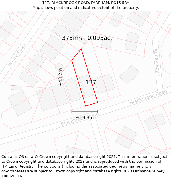 137, BLACKBROOK ROAD, FAREHAM, PO15 5BY: Plot and title map