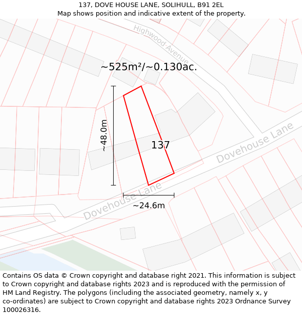 137, DOVE HOUSE LANE, SOLIHULL, B91 2EL: Plot and title map