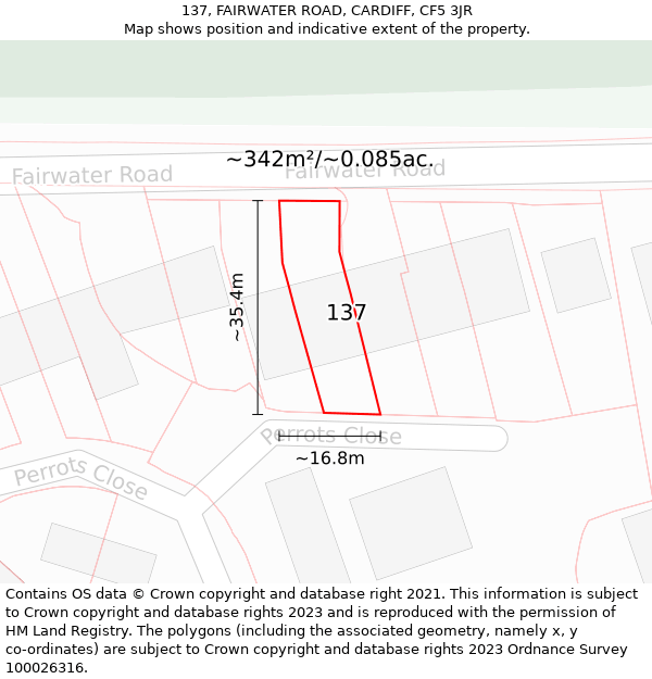 137, FAIRWATER ROAD, CARDIFF, CF5 3JR: Plot and title map
