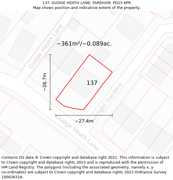 137, GUDGE HEATH LANE, FAREHAM, PO15 6PR: Plot and title map