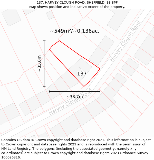 137, HARVEY CLOUGH ROAD, SHEFFIELD, S8 8PF: Plot and title map
