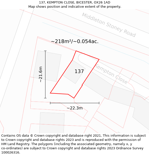 137, KEMPTON CLOSE, BICESTER, OX26 1AD: Plot and title map