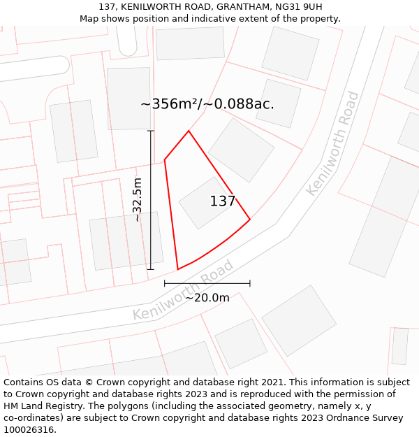 137, KENILWORTH ROAD, GRANTHAM, NG31 9UH: Plot and title map