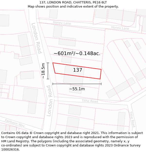 137, LONDON ROAD, CHATTERIS, PE16 6LT: Plot and title map