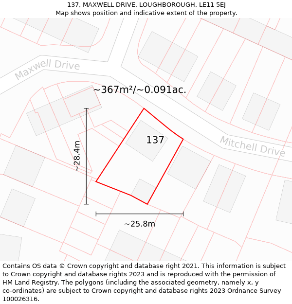 137, MAXWELL DRIVE, LOUGHBOROUGH, LE11 5EJ: Plot and title map