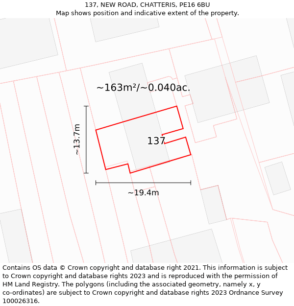 137, NEW ROAD, CHATTERIS, PE16 6BU: Plot and title map