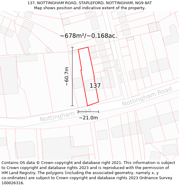 137, NOTTINGHAM ROAD, STAPLEFORD, NOTTINGHAM, NG9 8AT: Plot and title map