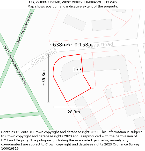 137, QUEENS DRIVE, WEST DERBY, LIVERPOOL, L13 0AD: Plot and title map