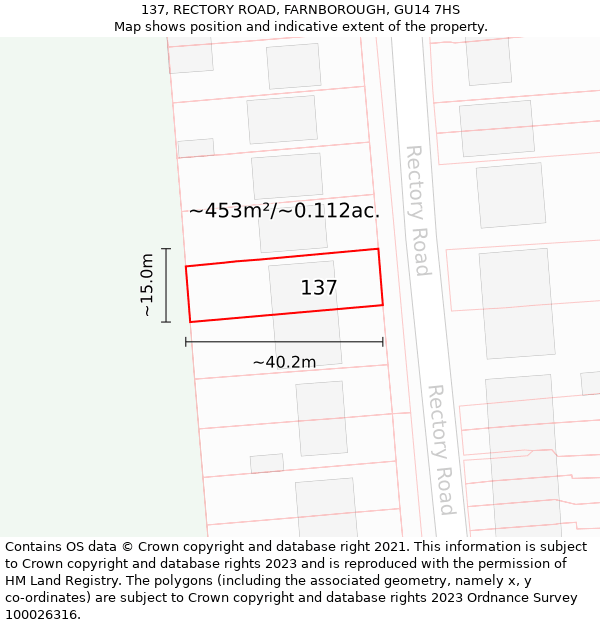 137, RECTORY ROAD, FARNBOROUGH, GU14 7HS: Plot and title map