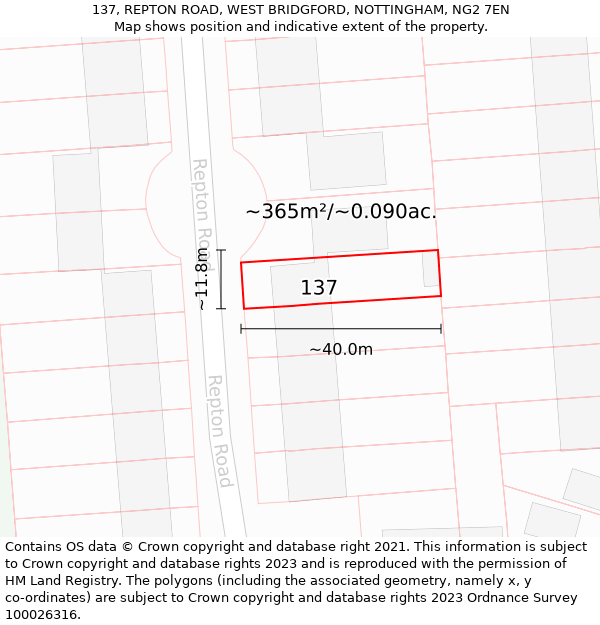 137, REPTON ROAD, WEST BRIDGFORD, NOTTINGHAM, NG2 7EN: Plot and title map