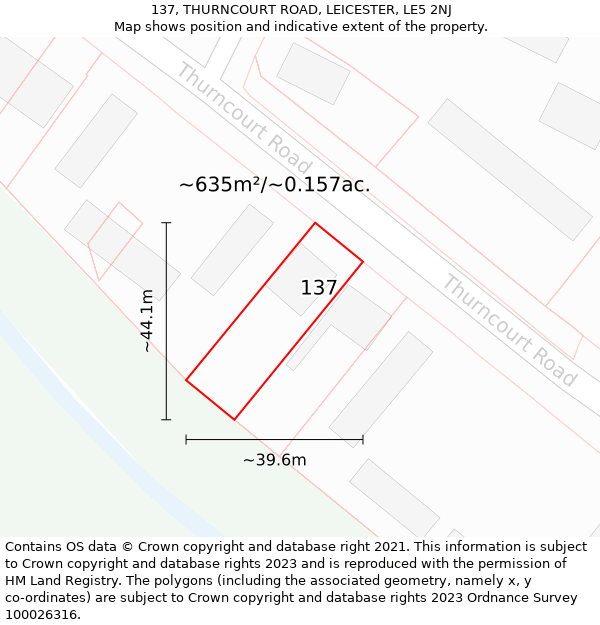137, THURNCOURT ROAD, LEICESTER, LE5 2NJ: Plot and title map