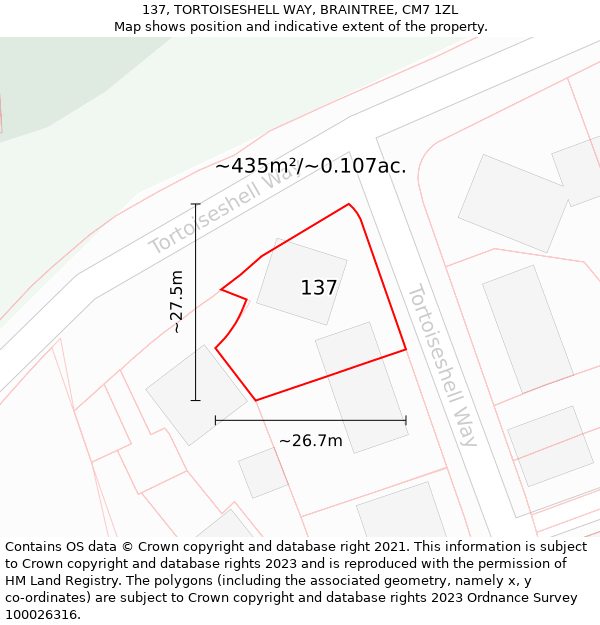 137, TORTOISESHELL WAY, BRAINTREE, CM7 1ZL: Plot and title map