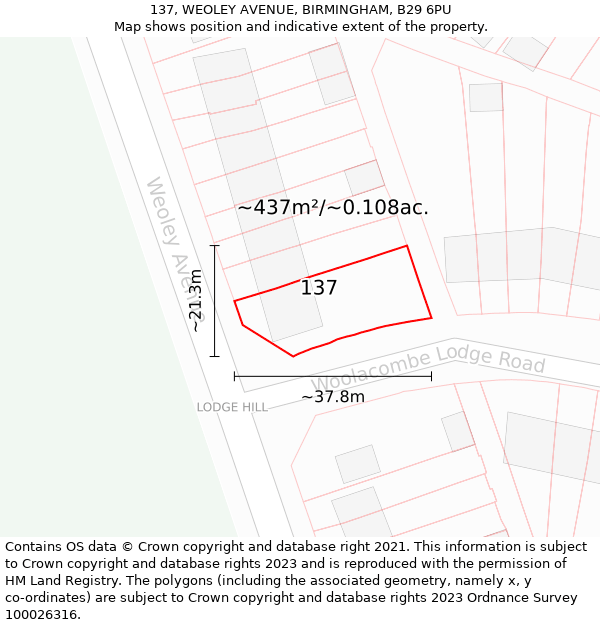 137, WEOLEY AVENUE, BIRMINGHAM, B29 6PU: Plot and title map