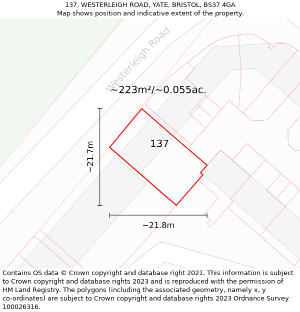 137, WESTERLEIGH ROAD, YATE, BRISTOL, BS37 4GA: Plot and title map