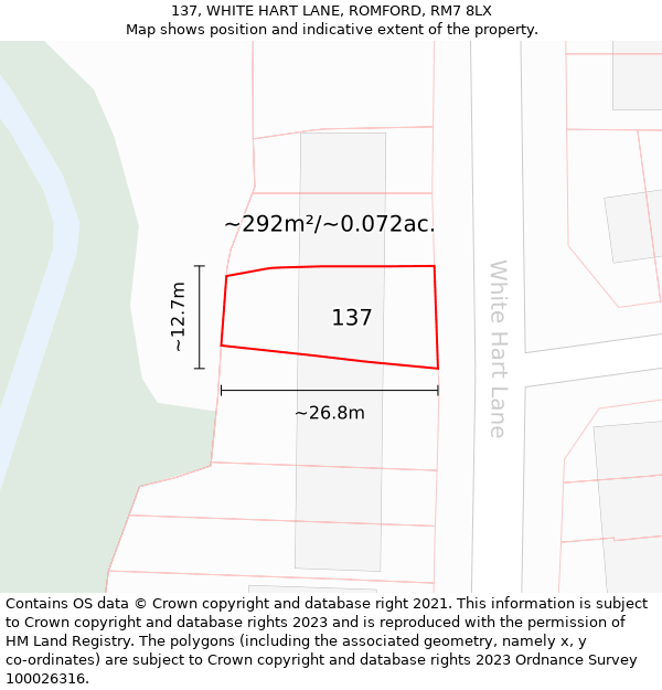 137, WHITE HART LANE, ROMFORD, RM7 8LX: Plot and title map