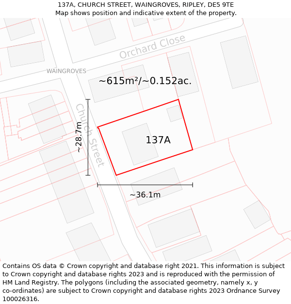 137A, CHURCH STREET, WAINGROVES, RIPLEY, DE5 9TE: Plot and title map