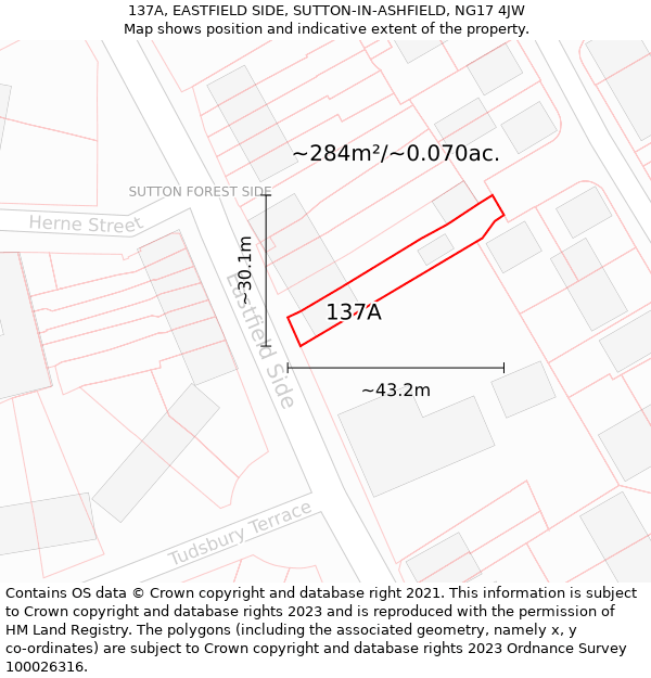 137A, EASTFIELD SIDE, SUTTON-IN-ASHFIELD, NG17 4JW: Plot and title map