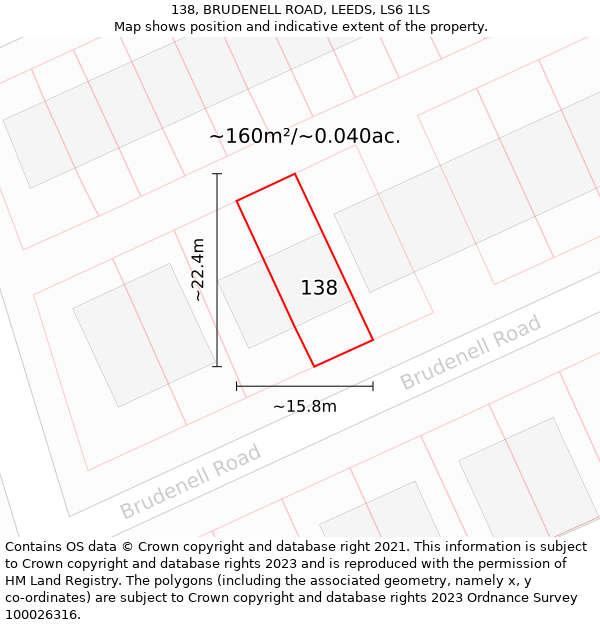 138, BRUDENELL ROAD, LEEDS, LS6 1LS: Plot and title map