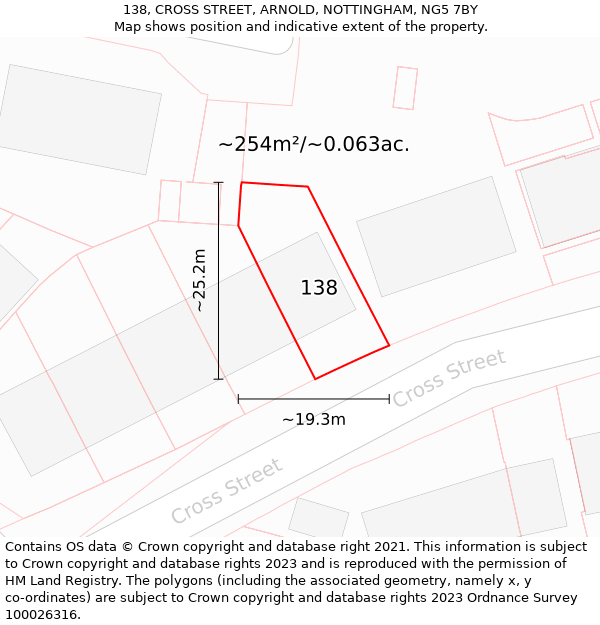 138, CROSS STREET, ARNOLD, NOTTINGHAM, NG5 7BY: Plot and title map