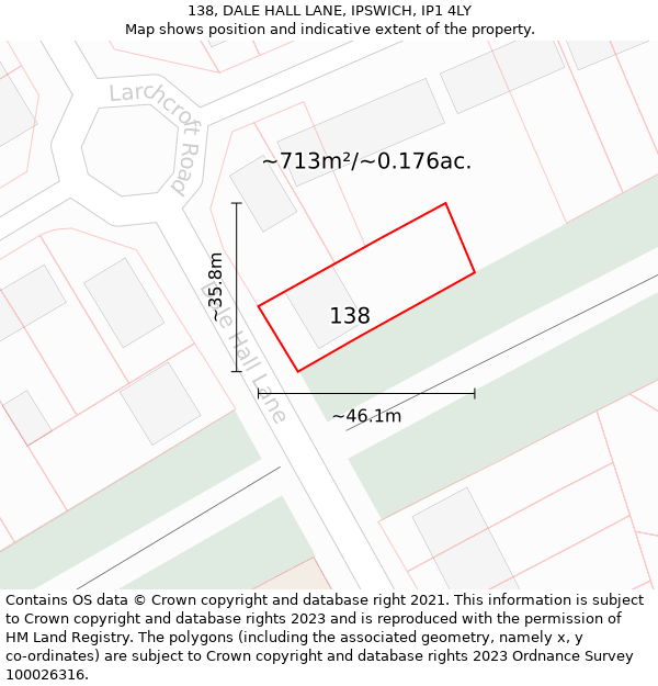 138, DALE HALL LANE, IPSWICH, IP1 4LY: Plot and title map