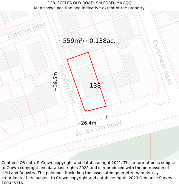 138, ECCLES OLD ROAD, SALFORD, M6 8QQ: Plot and title map