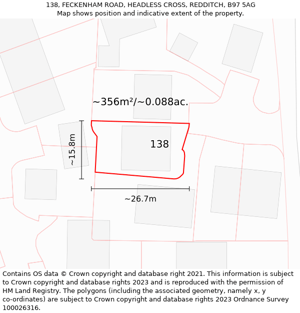 138, FECKENHAM ROAD, HEADLESS CROSS, REDDITCH, B97 5AG: Plot and title map