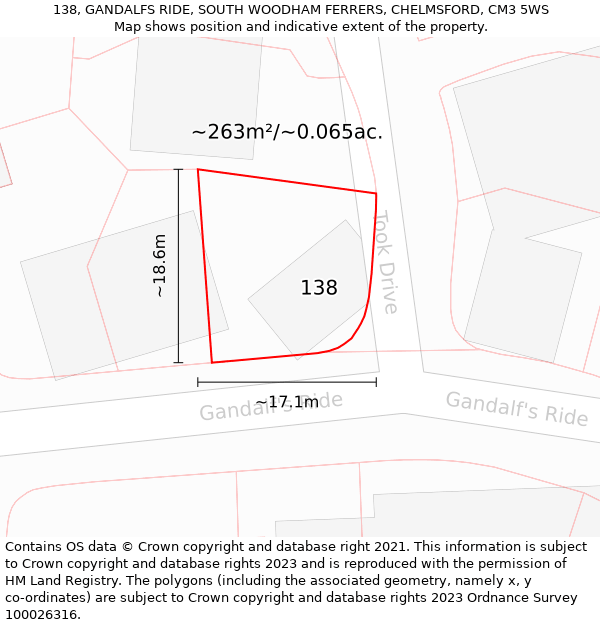 138, GANDALFS RIDE, SOUTH WOODHAM FERRERS, CHELMSFORD, CM3 5WS: Plot and title map