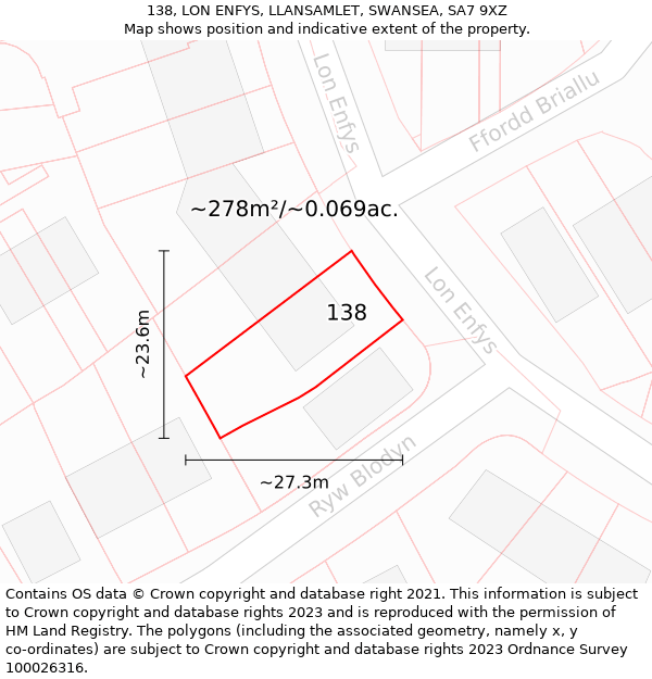 138, LON ENFYS, LLANSAMLET, SWANSEA, SA7 9XZ: Plot and title map