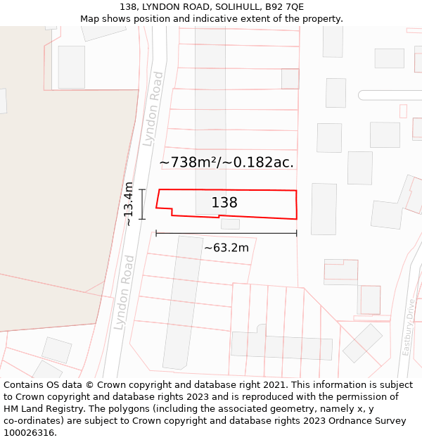 138, LYNDON ROAD, SOLIHULL, B92 7QE: Plot and title map