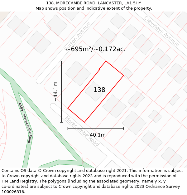 138, MORECAMBE ROAD, LANCASTER, LA1 5HY: Plot and title map