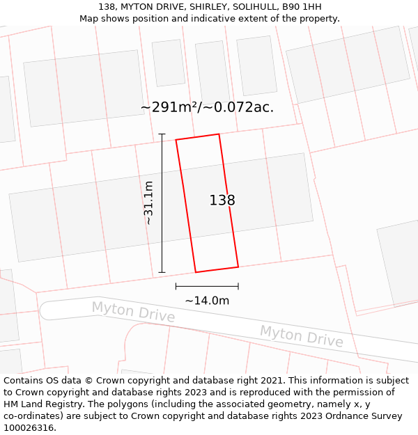 138, MYTON DRIVE, SHIRLEY, SOLIHULL, B90 1HH: Plot and title map